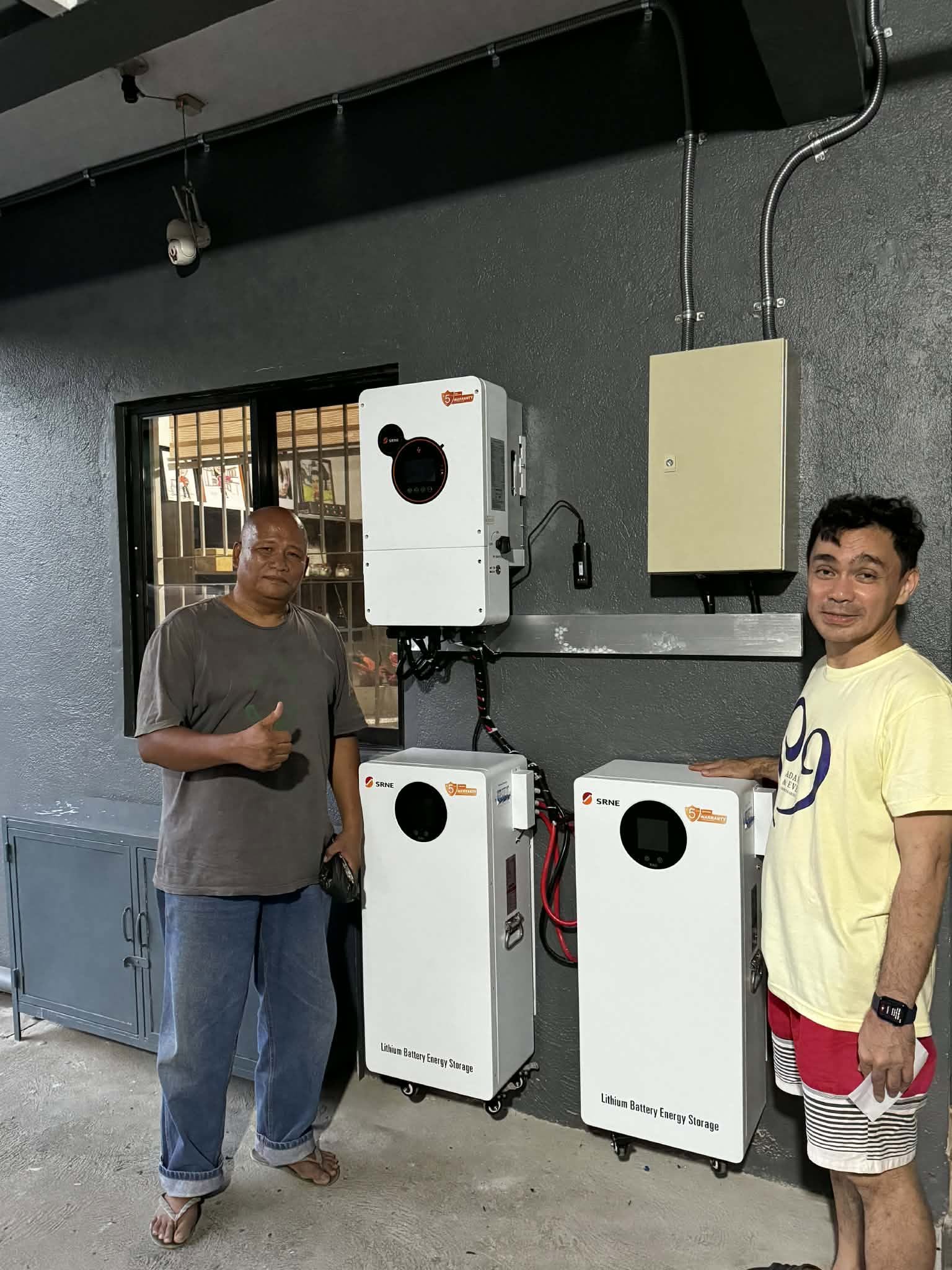SRNE hybrid inverter with two lithium battery storage units and satisfied client